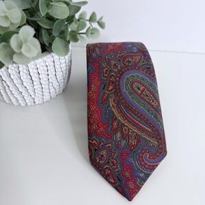 Robert Talbott Men's Silk Wool Blend Necktie Red Multi‎ Paisley 3 1/8" x 57 1/2"